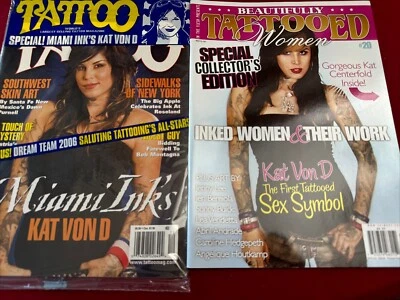 2 KAT VON D TATTOO #208 Magazine BEAUTIFULLY TATTOOED WOMEN #20 2006 & 2008 NEW! - Image 1 of 3