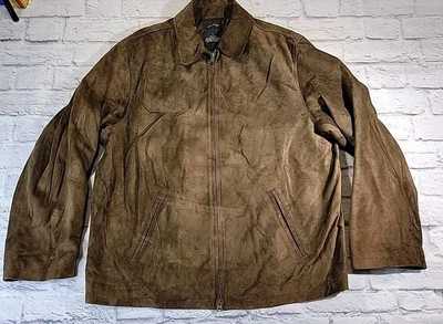 Chaqueta Nautica 100% Cuero Talla Grande Marrón Gamuza Bomber Y2k Foto 1 de 4