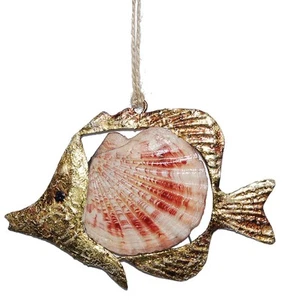 Scallop Shell Golden Fish Christmas Holiday Ornament - Picture 1 of 1