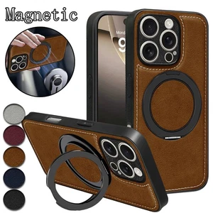 Magnetisches Etui für iPhone 17 16 Pro Max 15 14 13 12 11 mit Lederringhalterung - Bild 1 von 21