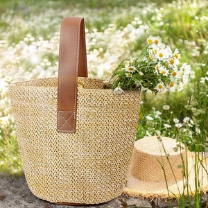 Women Girls Straw Bag Spring Summer Rattan Purse Basket Woven Tote Handbag - Picture 1 of 12