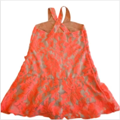 CROSBY by Mollie Burch Dress Cross Back Nude Sheer Lace Neon Pink/Orange Zipper — 第 1/4 张图片