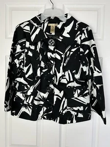 Ecologie Langarm schwarz weiß Print Knopf Jacke Größe Large Karriere elegant - Bild 1 von 10