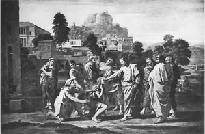LES AVEUGLES de JÉRICHO - Gravure du 19e siècle sous serpente (Nicolas Poussin) - Picture 1 of 2