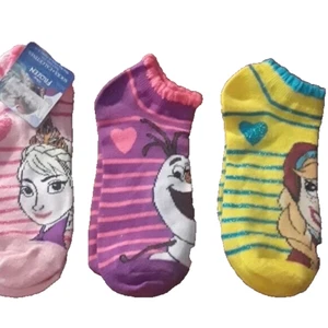 Frozen Girls 9-11 Ankle Socks Elsa Anna Olaf 3 Pairs Disney Polyester New - Picture 1 of 4