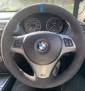 BMW Suede Alcantara Steering Wheel Cover M3 E90 E91 E92 E93 E87 E81 E82 E88 Blue - Picture 1 of 2