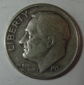Moneda de diez centavos Roosevelt 1951 de plata 300H39 - Imagen 1 de 2