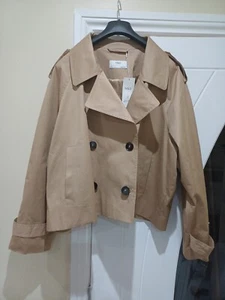M&S Collection Cotton Rich Stormwear Short Trench Coat UK SIZE 24 TAN - Picture 1 of 9
