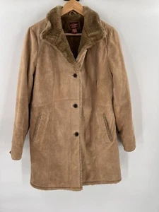 VINTAGE EDDIE BAUER Womens Washable Lined Faux Fur Suede Jacket Medium EASY CARE - Picture 1 of 17