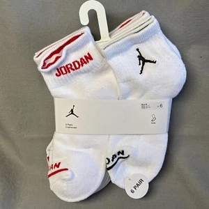 Nike Jordan Boy Socks Ankle Jumpman Basketball Cushioned 6 Pair Shoe 5Y-7Y White - Picture 1 of 7