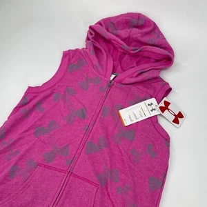 Under Armour UA Girls YXL Pink Gray Logo Print Sleeveless Full Zip Hoodie Sz XL - Picture 1 of 11