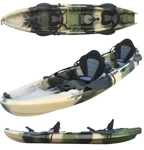3.7M 2.5 Persons Family Double 2+1 Fishing Kayak Green Camo Flush Motor Stern - Picture 1 of 6