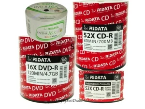RIDATA CD-R DVD-R Media Blank Disc Logo Top Inkjet Printable Wholesale Lot - Picture 1 of 5