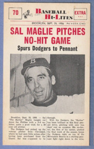 1960 NU-CARDS HI-LITES  SAL MAGLIE PITCHES NO-HIT GAME  #70  EXMT/NRMT