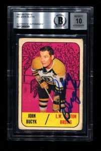 1967-68 TOPPS JOHN BUCYK #42 BRUINS SIGNED AUTO BECKETT BAS 10 GEM MINT - Picture 1 of 2