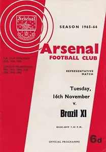 Arsenal Brazil XI 1965 66 football programme Representative Match vintage - Picture 1 of 3