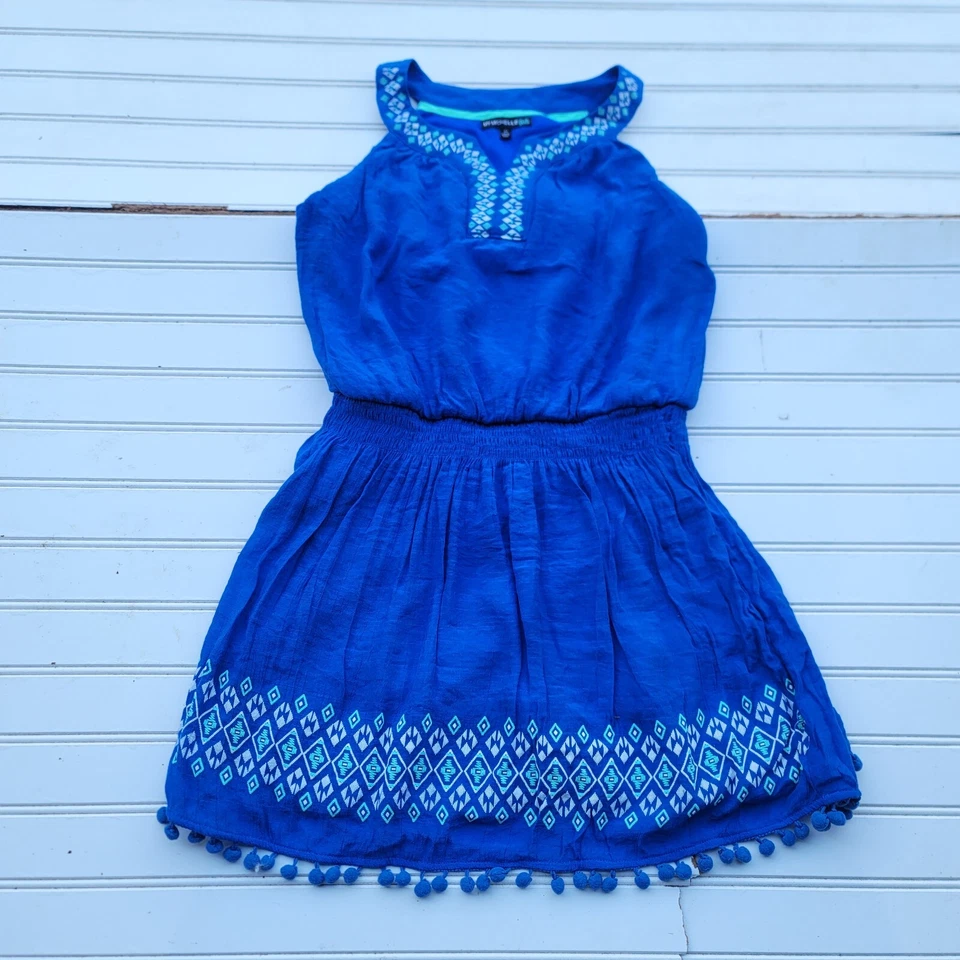 My Michelle Royal Blue Dress Girls 12 White Lace Primt Country Knee Length - Image 1 of 4