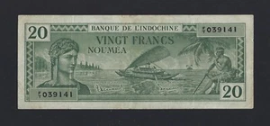 NEW CALEDONIA NOUMEA 20 francs 1944 P-49 VF FRENCH INDOCHINE - Picture 1 of 2