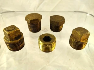 Lot of  5 Brass 1/2" NPT Pipe Plugs - Square Head/Hex Head - NOS! - Picture 1 of 2