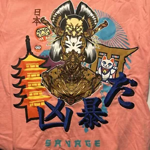 NWT Black Pike Japanese Geisha Cat Graphic T Shirt Pink Size S Small Savage - Picture 1 of 8