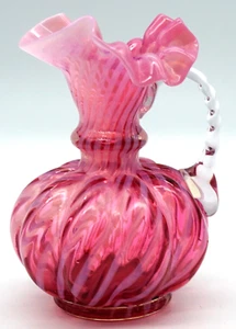 Vintage Fenton Art Glass RARE Cranberry Swirl Opalescent Small Pitcher - Picture 1 of 10