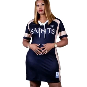 Women's New Orleans Saints Black "Golden Strips" Lace-Up Jersey Sport Dress - Picture 1 of 7