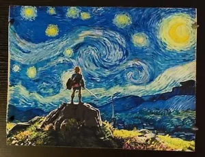 Stampa su Tela Poster Canvas Nintendo Link Zelda Starry Night Van Gogh Art NEW