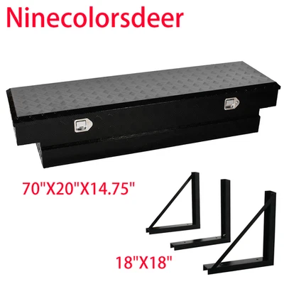 70"X20"X14.75" Heavy-Wall Aluminum Low Profile Cross Truck Tool Box+18''Brackets - Image 1 of 4