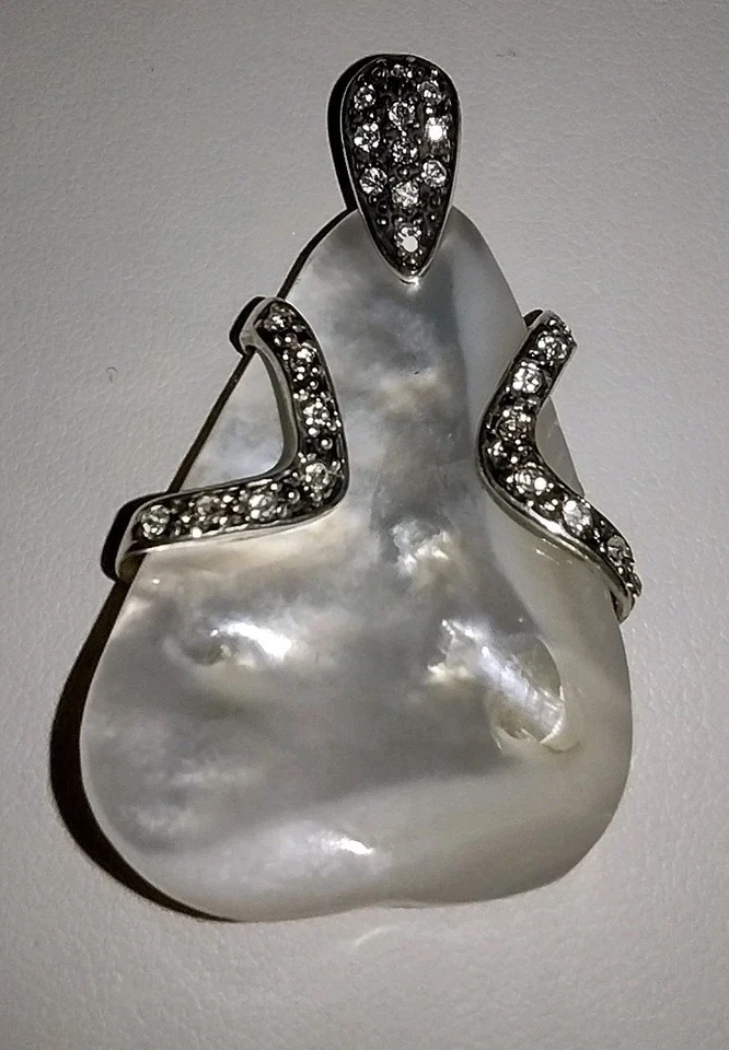 925 Sterling Silver Abalone Large With CZ Stones Pendant - Image 1 of 4