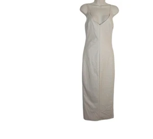 Blanc Damen Kunstleder Midi Bodycon Kleid Creme S - Bild 1 von 3