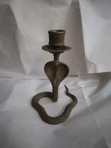 Vintage Messing Kobra Schlange Kerzenständer geätzte Patina 6" - Bild 1 von 11