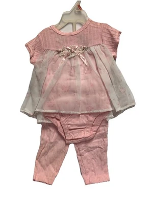 Vintage Sesame Street 2pc Outfit Pink White Floral Ruffle Dress Pants 3-6 Months - Image 1 of 4