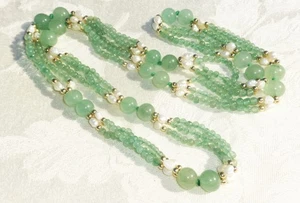 BEAUTIFUL VINTAGE CHINESE JADE BAROQUE PEARL NECKLACE 32" INCHES GREAT ON - Bild 1 von 8