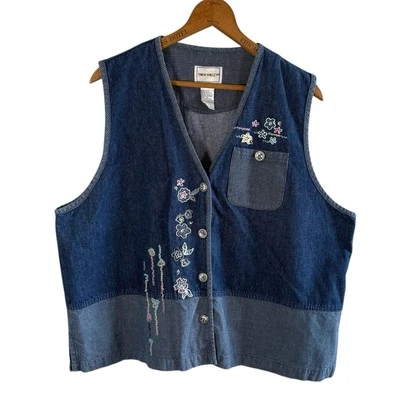 Chaleco Floral Denim De Colección Retazos Casa Abuela Talla XL 90s Hada Foto 1 de 4