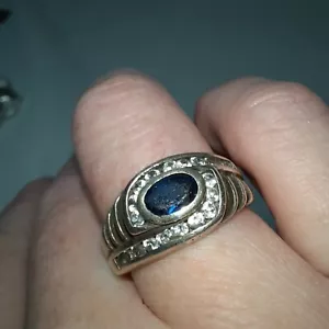 10K5 Bonito Gruesa Anillo de Plata Maciza 925 Zafiro y Circones Tamaño 60 - Imagen 1 de 7