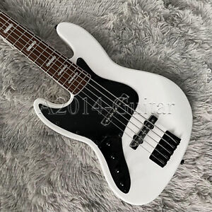 Custom White Left-handed Electric Bass Guitar with Black Pickguard 5 Strings