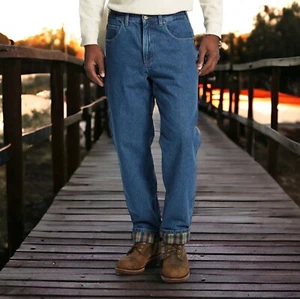 LL Bean Mens Double L Flannel Lined Stonewashed Jeans Size 37x32 Natural Fit NWT - Picture 1 of 8