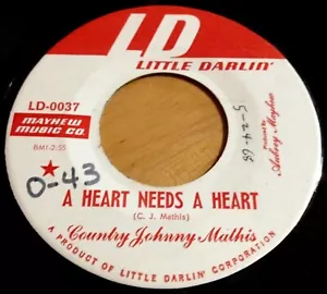 Country Johnny Mathis 45 A Heart Needs A Heart / No Place To Go - Picture 1 of 2