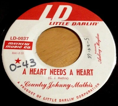 Country Johnny Mathis 45 A Heart Needs A Heart / No Place To Go - Image 1 of 2