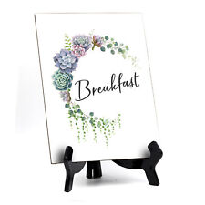 Breakfast Table Sign with Easel, Floral Crescent Design (6" x 8")