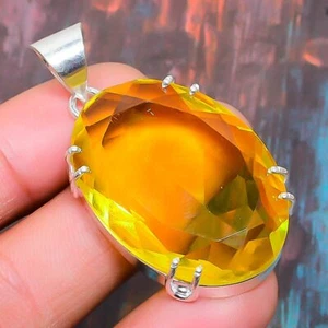 Citrine Pierre Précieuse Handmade Cadeau Bijoux Pendentif 1.77 " g871