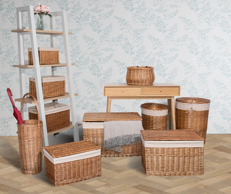 Wickerfield Brown/White Full Wicker Home Storage Baskets with Removable Lining - Image 1 of 1