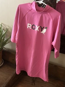 GIRLS ROXY RASHGUARD SWIMSUIT SWIM SHIRT PINK BIRD LOGO SIZE 10 - Picture 1 of 2