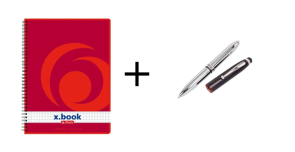 Collegeblock / DIN A5 / Spiralblock / kariert / mit LED Touchpen Kugelschreiber - Bild 1 von 1