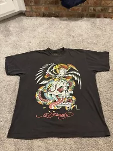 Vintage Ed Hardy Christian Audigier Shirt Mens Extra Large Yellow Skulls Snake - Picture 1 of 8
