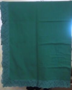 Large Christmas Green Tablecloth with Lace Edge, 60” x 120”-Wedding,Banquet,++