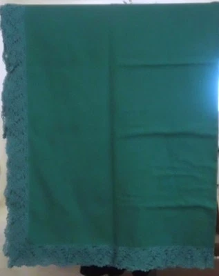 Large Christmas Green Tablecloth with Lace Edge, 60” x 120”-Wedding,Banquet,++ - Image 1 of 3