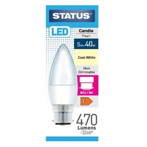 Status 5W (=40W) BC Candle Opal Cool White LED Light Bulb - Picture 1 of 4