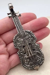 Antique 800 Silver ~ MINIATURE VIOLIN ~ 4" Long - Picture 1 of 7