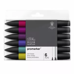 Winsor & Newton PROMARKER Twin Tip Graphic Marker Pens RICH TONES Set of 6 - Picture 1 of 4